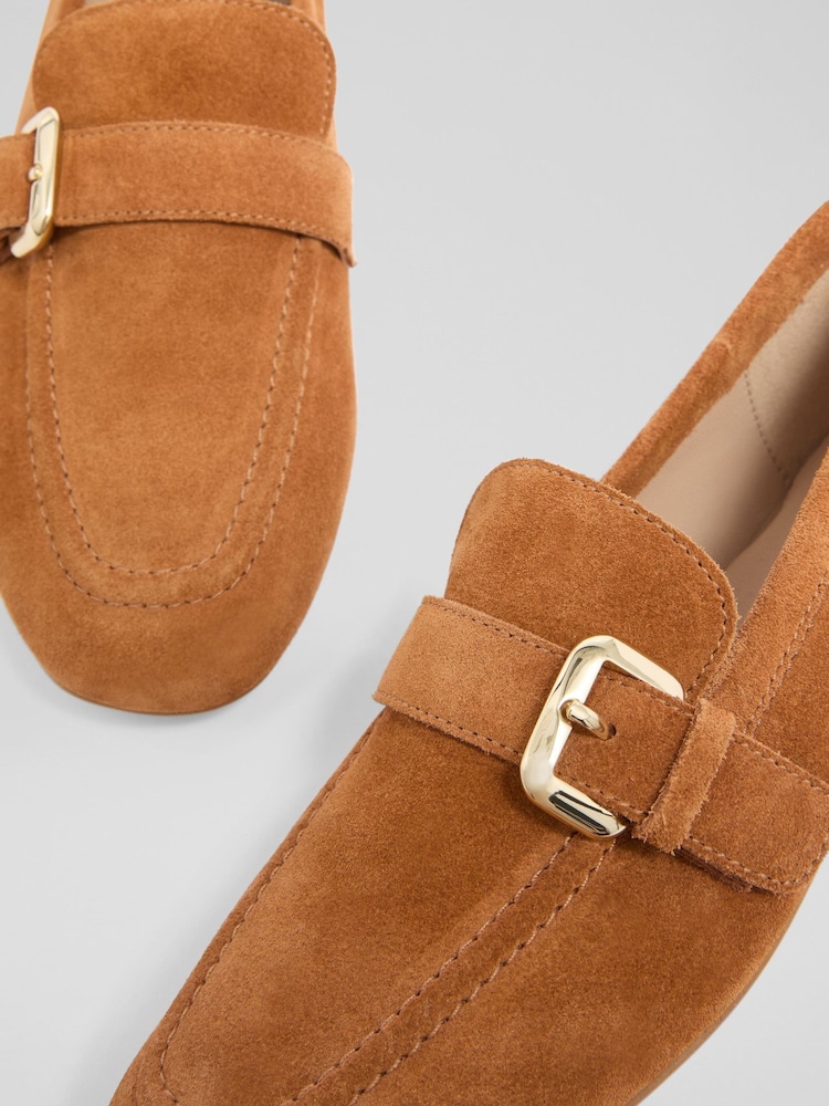 LK Bennett Brown Austin Suede Oloid Buckle Loafers - Image 4 of 4