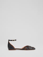 LK Bennett Bianca Marine Nappa Leather Plaited Front Dorsay Shoes - Slika 1 iz 4