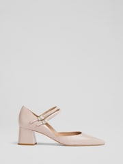 LK Bennett Pink Savannah Crinkled Patent Double Strap Pointed Courts - Image 1 of 4