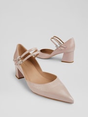 LK Bennett Pink Savannah Crinkled Patent Double Strap Pointed Courts - Image 3 of 4