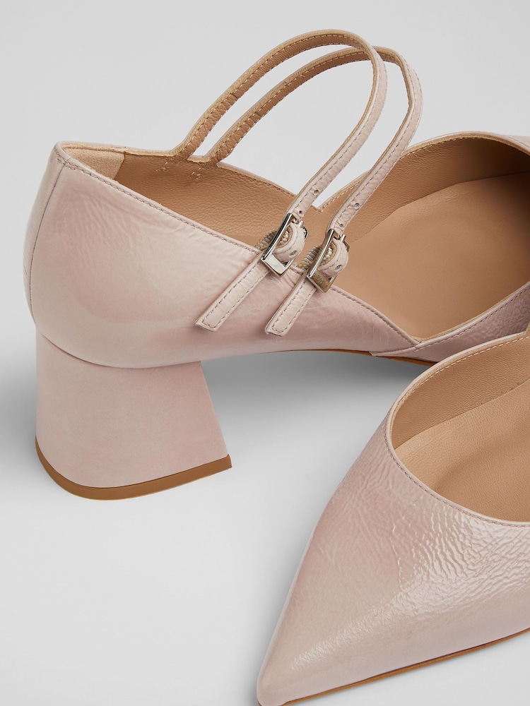 LK Bennett Pink Savannah Crinkled Patent Double Strap Pointed Courts - Image 4 of 4