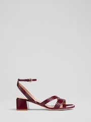 LK Bennett Red Etta Bordeaux Patent PU Straps Low Block Heels - Image 1 of 4