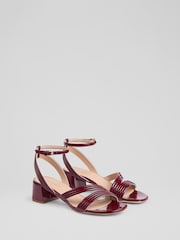LK Bennett Red Etta Bordeaux Patent PU Straps Low Block Heels - Image 2 of 4