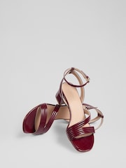 LK Bennett Red Etta Bordeaux Patent PU Straps Low Block Heels - Image 3 of 4