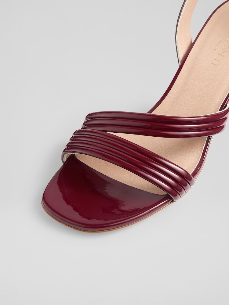 LK Bennett Red Etta Bordeaux Patent PU Straps Low Block Heels - Image 4 of 4
