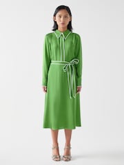 LK Bennett Green Petite Petite Elise Treetop Viscose Edge Stitch Detail Shirt Dress - Image 1 of 4