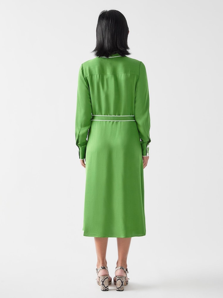 LK Bennett Green Petite Petite Elise Treetop Viscose Edge Stitch Detail Shirt Dress - Image 2 of 4