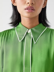 LK Bennett Green Petite Petite Elise Treetop Viscose Edge Stitch Detail Shirt Dress - Image 3 of 4