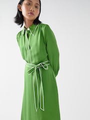LK Bennett Green Petite Petite Elise Treetop Viscose Edge Stitch Detail Shirt Dress - Image 4 of 4