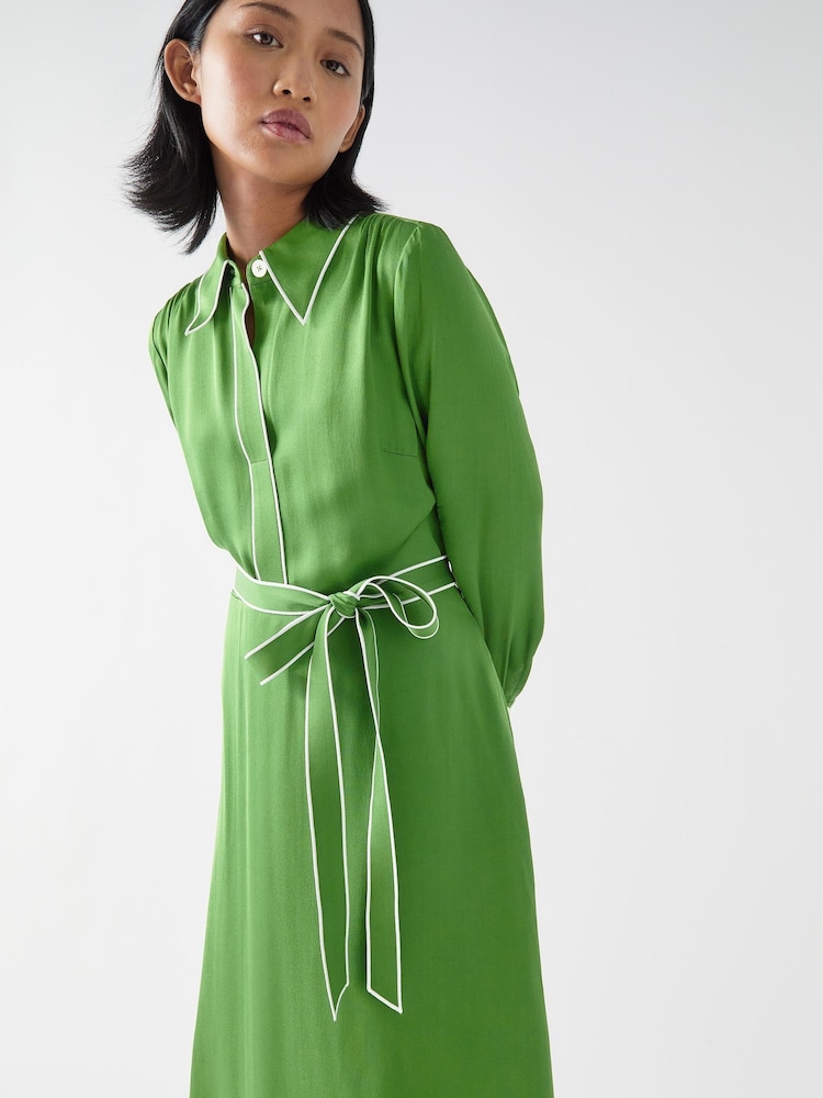 LK Bennett Green Petite Petite Elise Treetop Viscose Edge Stitch Detail Shirt Dress - Image 4 of 4