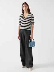 LK Bennett Black Charlee Spring Cotton Stripe Scallop Trim Knit Top - Image 1 of 5