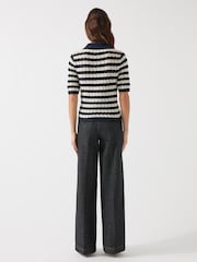 LK Bennett Black Charlee Spring Cotton Stripe Scallop Trim Knit Top - Image 2 of 5