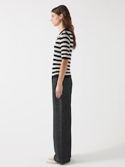LK Bennett Black Charlee Spring Cotton Stripe Scallop Trim Knit Top - Image 3 of 5