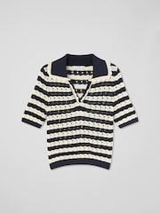 LK Bennett Black Charlee Spring Cotton Stripe Scallop Trim Knit Top - Image 5 of 5