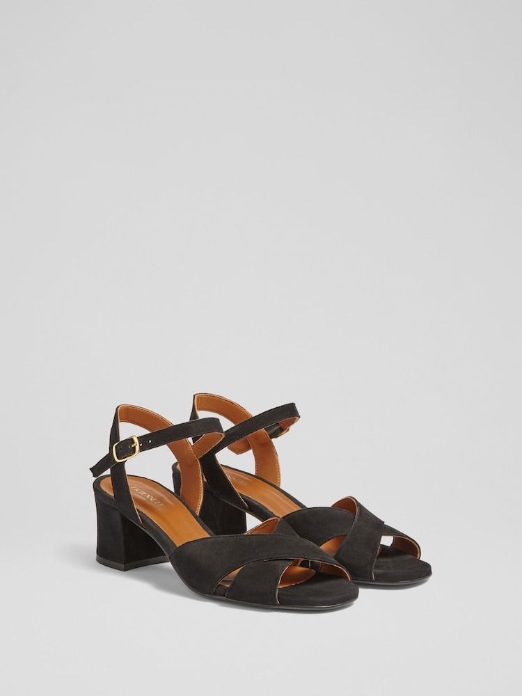 LK Bennett Black Alba Kid Suede Cross Front Sandals - Image 2 of 4