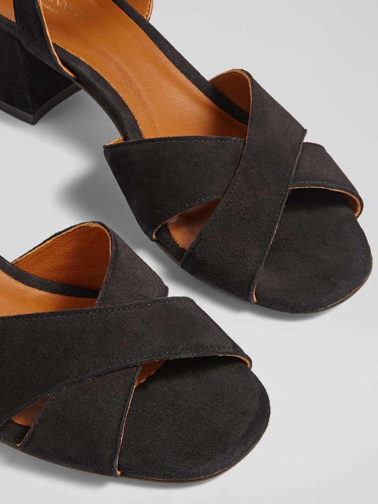 LK Bennett Black Alba Kid Suede Cross Front Sandals - Image 4 of 4