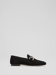 LK Bennett Black Austin Suede Oloid Buckle Loafers - Image 1 of 4