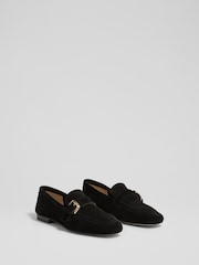 LK Bennett Black Austin Suede Oloid Buckle Loafers - Image 2 of 4