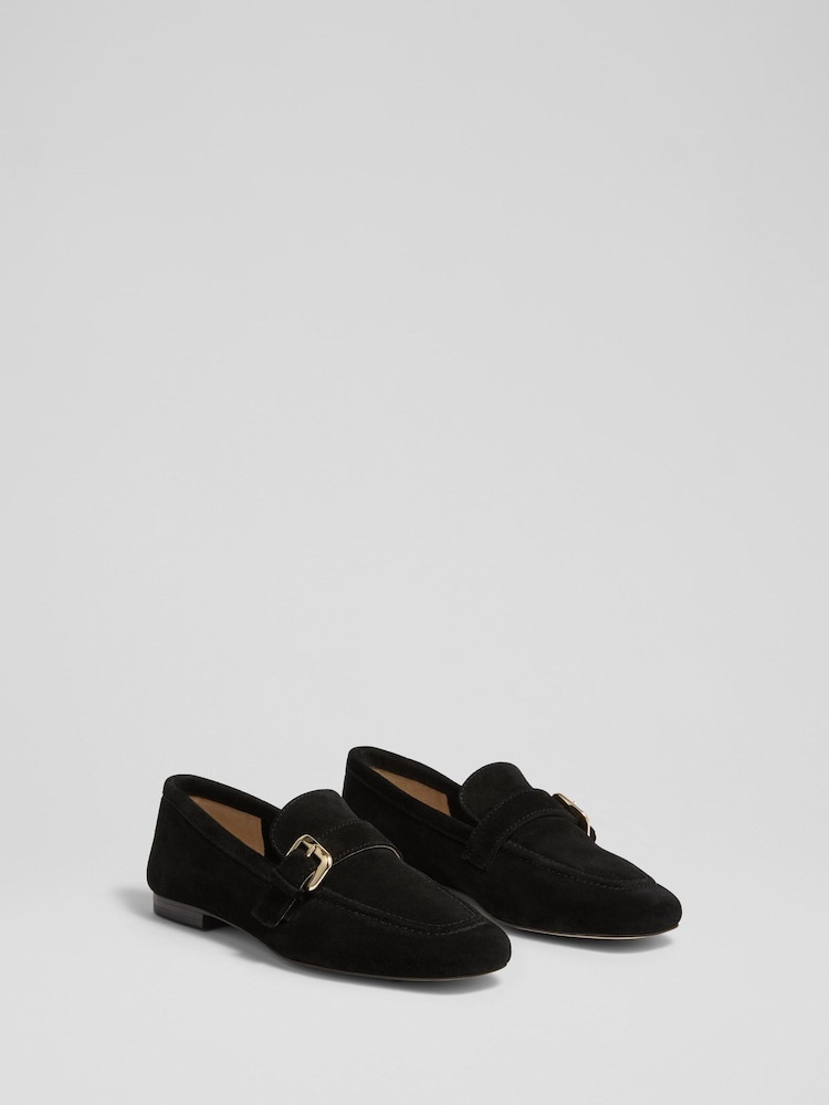 LK Bennett Black Austin Suede Oloid Buckle Loafers - Image 2 of 4