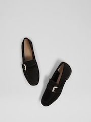 LK Bennett Black Austin Suede Oloid Buckle Loafers - Image 3 of 4