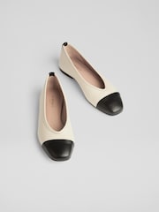 LK Bennett Cream & Black Hanna Nappa Leather Soft V Topline Ballet - Image 3 of 4
