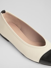 LK Bennett Cream & Black Hanna Nappa Leather Soft V Topline Ballet - Image 4 of 4