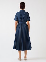 LK Bennett Blue Cally Spring Pleated Cotton Shirt Dress - Image 2 of 5