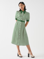 LK Bennett Green Petite Val Petite Treetop Birch Viscose Printed Viscose Shirt Dress With Belt - Image 1 of 2
