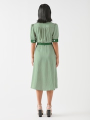 LK Bennett Green Petite Val Petite Treetop Birch Viscose Printed Viscose Shirt Dress With Belt - Image 2 of 2