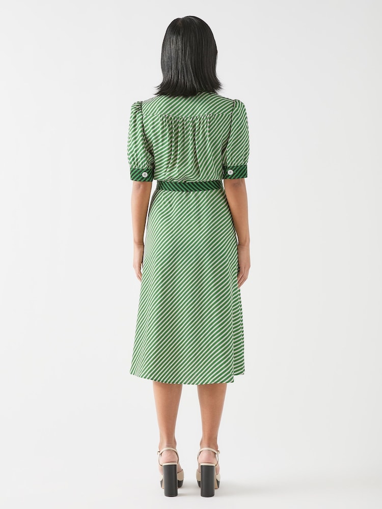 LK Bennett Green Petite Val Petite Treetop Birch Viscose Printed Viscose Shirt Dress With Belt - Image 2 of 2