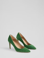 LK Bennett Green Floret Fern Kid Suede Stiletto Heel Courts - Image 2 of 4