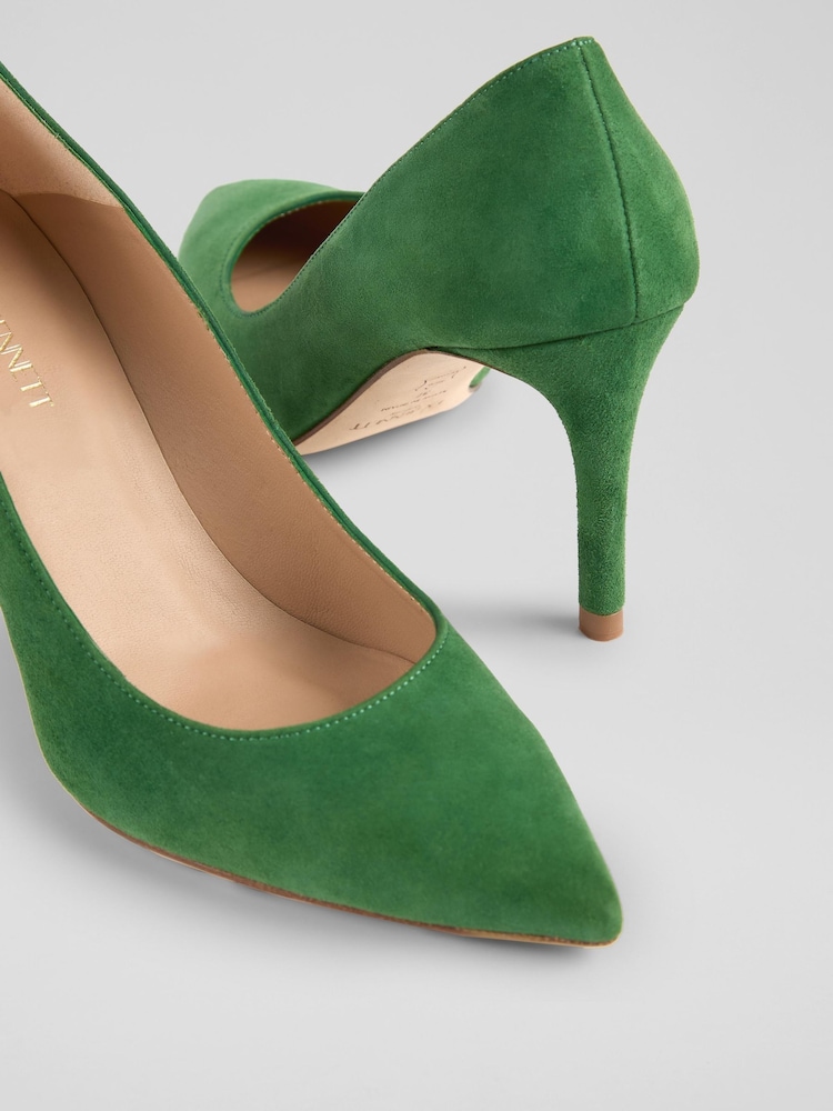 LK Bennett Green Floret Fern Kid Suede Stiletto Heel Courts - Image 3 of 4
