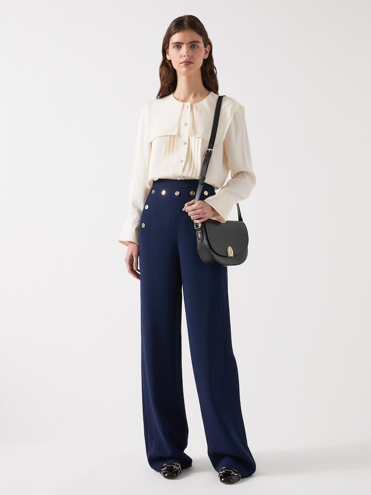 LK Bennett Blue Viscose Blend Olive Crepe Sailor Trousers - Image 1 of 4