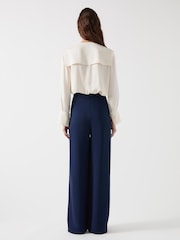 LK Bennett Blue Viscose Blend Olive Crepe Sailor Trousers - Image 2 of 4
