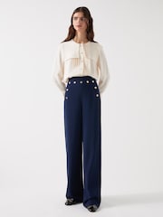 LK Bennett Blue Viscose Blend Olive Crepe Sailor Trousers - Image 3 of 4