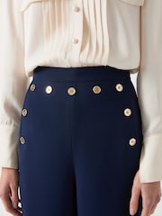 LK Bennett Blue Viscose Blend Olive Crepe Sailor Trousers - Image 4 of 4