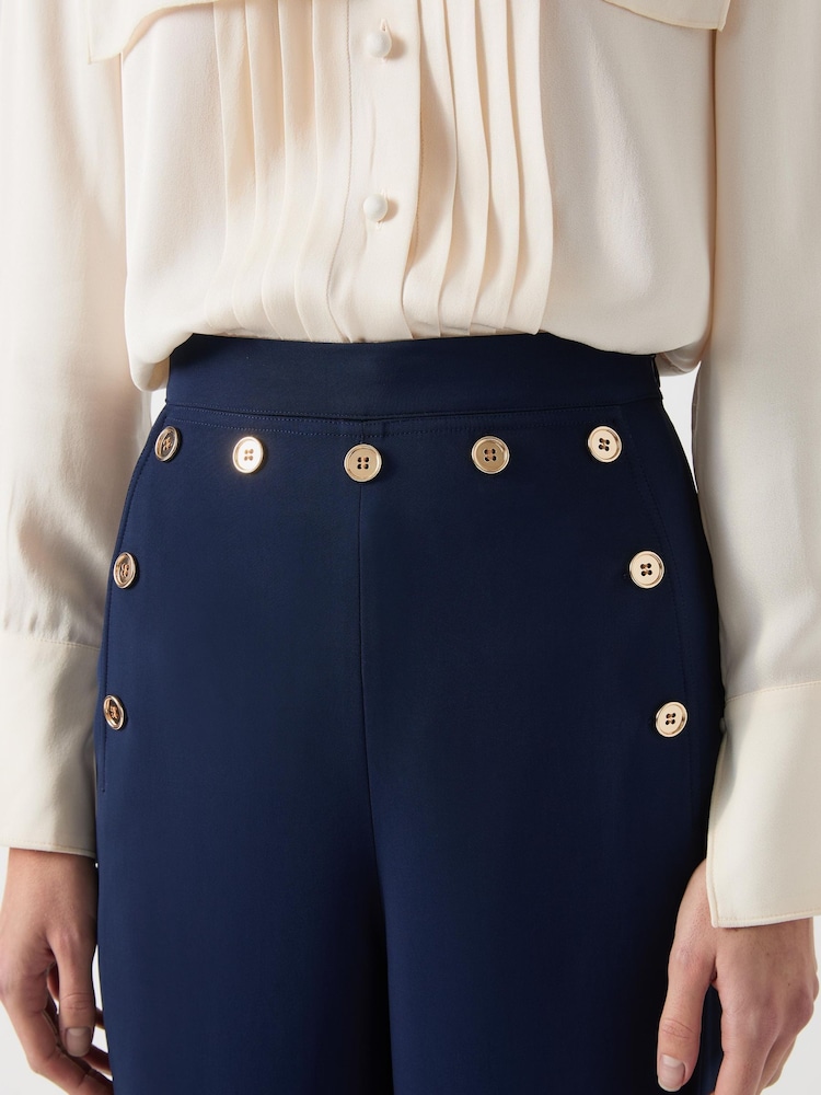 LK Bennett Blue Viscose Blend Olive Crepe Sailor Trousers - Image 4 of 4