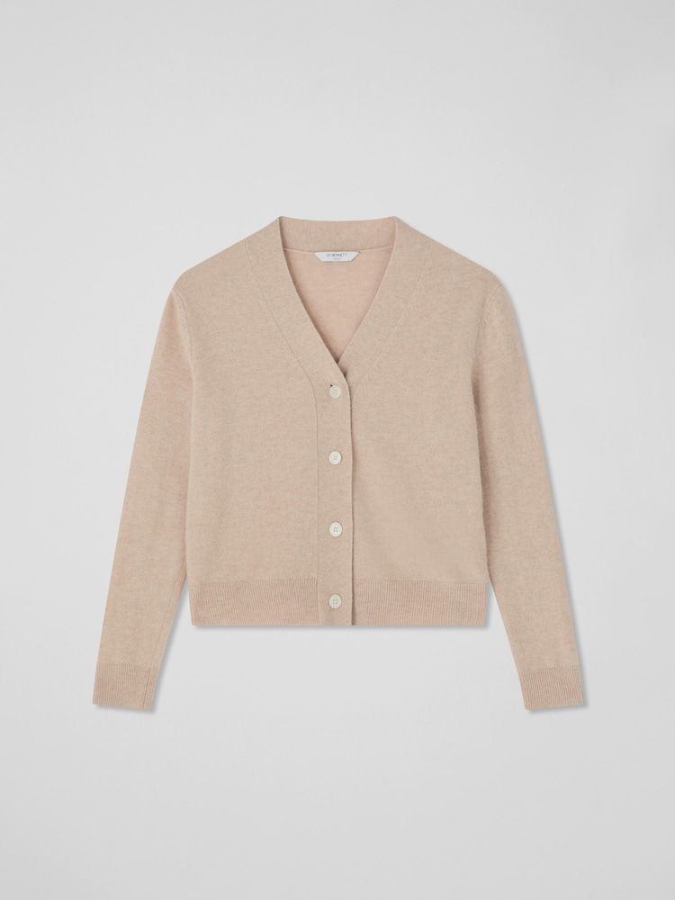LK Bennett White Mara Oatmeal Wool Blend V-Neck Cardigan - Image 3 of 3