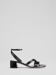 LK Bennett Black Etta Patent Pu Straps Low Block Heels - Image 1 of 4