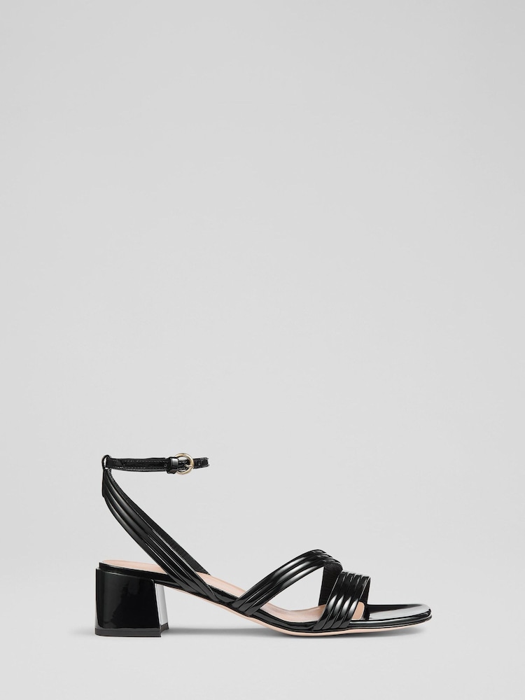 LK Bennett Black Etta Patent Pu Straps Low Block Heels - Image 1 of 4