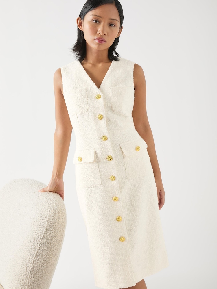 LK Bennett Cream Petite Vita Blend Tweed Sleeveless Dress - Image 1 of 8