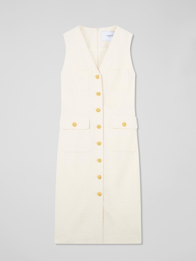 LK Bennett Cream Petite Vita Blend Tweed Sleeveless Dress - Image 8 of 8