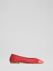 LK Bennett Red Hanna Soft Suede & Nappa Soft V Topline Ballet - Image 1 of 4
