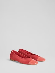LK Bennett Red Hanna Soft Suede & Nappa Soft V Topline Ballet - Image 2 of 4