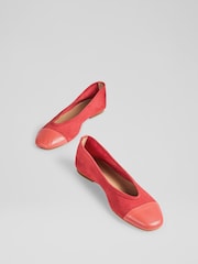 LK Bennett Red Hanna Soft Suede & Nappa Soft V Topline Ballet - Image 3 of 4