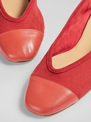 LK Bennett Red Hanna Soft Suede & Nappa Soft V Topline Ballet - Image 4 of 4