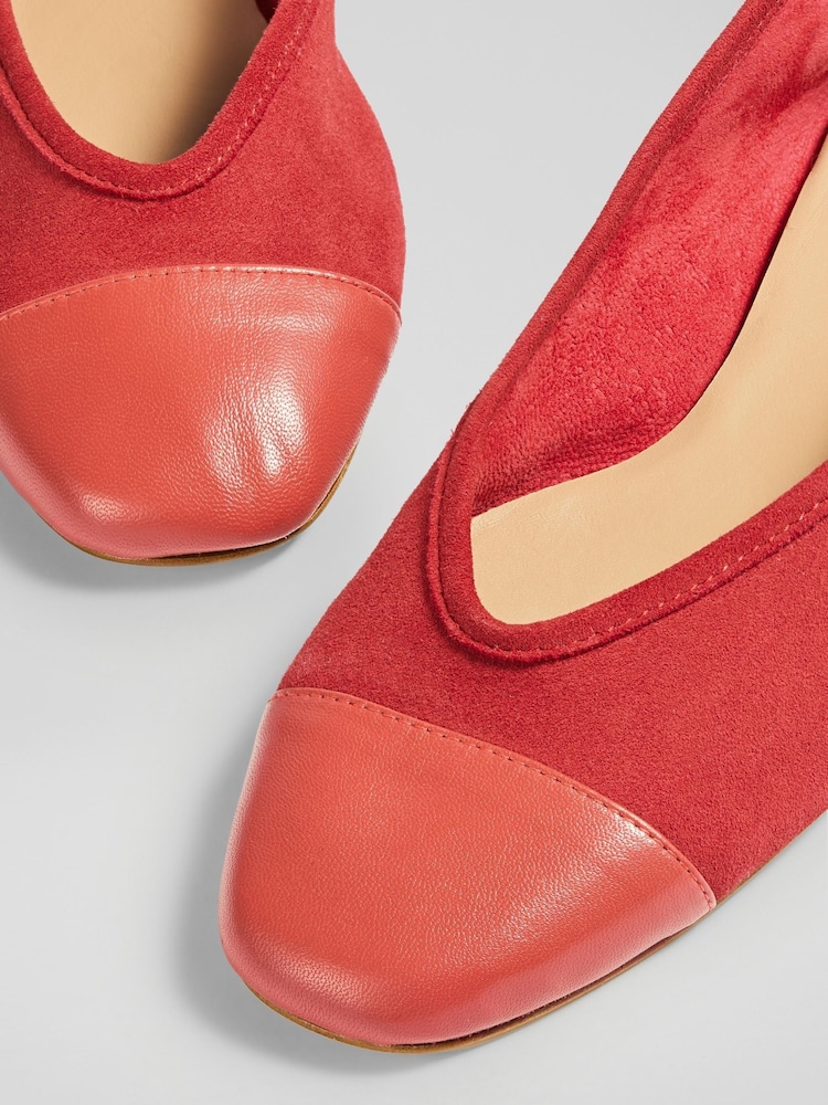 LK Bennett Red Hanna Soft Suede & Nappa Soft V Topline Ballet - Image 4 of 4