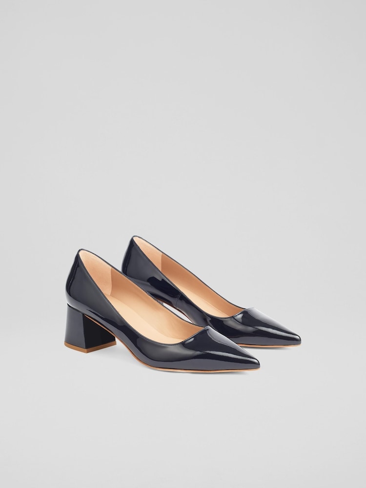 LK Bennett Black Sloane Patent Pointed Black Courts - Image 1 of 4 LK Bennett Black Sloane Patent Pointed Black Courts - Image 1 of 4