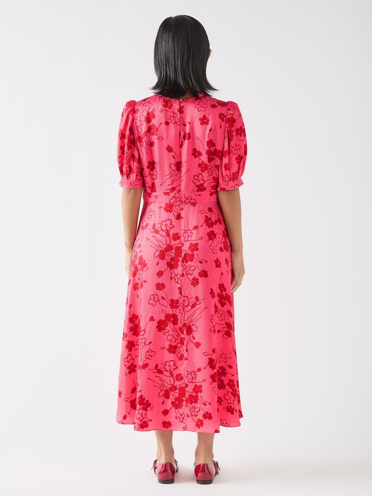 LK Bennett Pink Petite Petite Jem Desert Rose & Rio Viscose Wildflower Tea Dress - Image 2 of 4