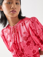 LK Bennett Pink Petite Petite Jem Desert Rose & Rio Viscose Wildflower Tea Dress - Image 3 of 4